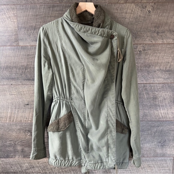 Anthropologie Hei Hei Etta Layered Olive Green Lace Trim Drawstring Anorak M - Picture 3 of 10